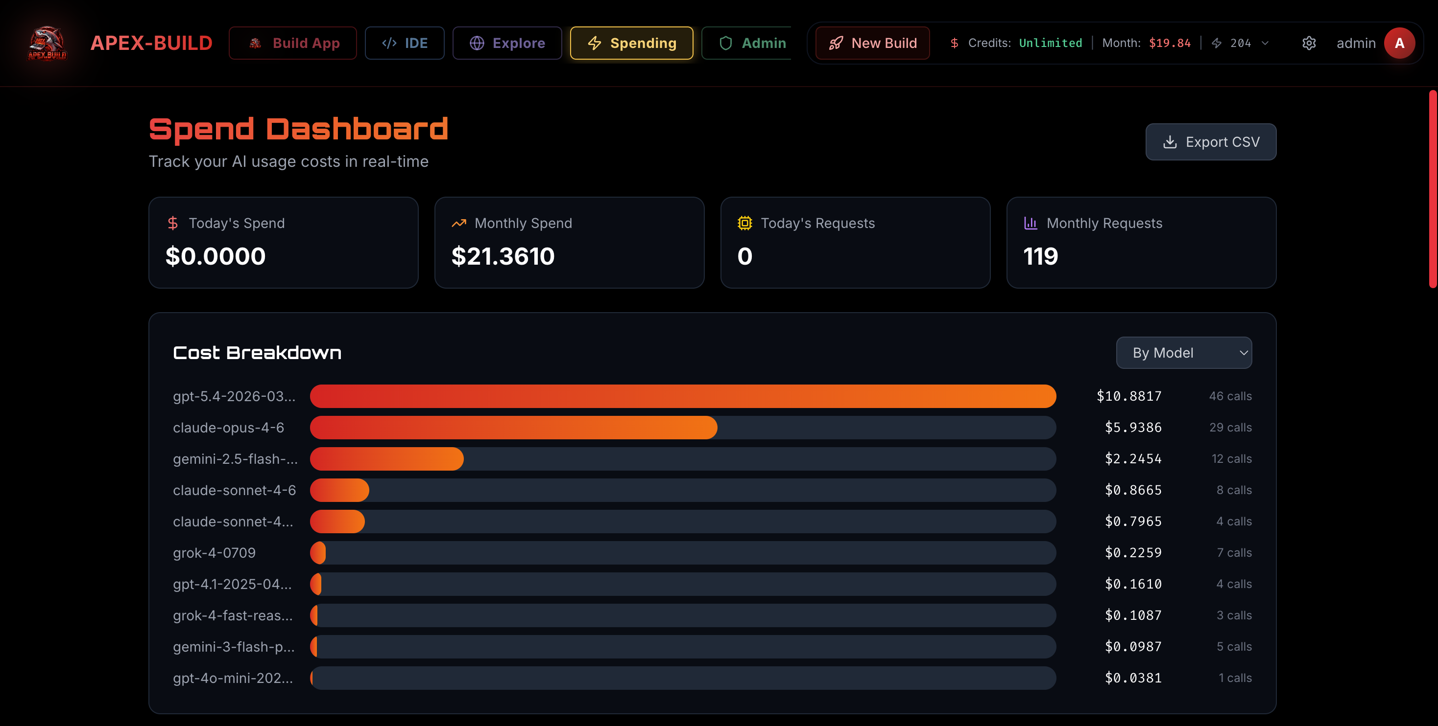 Apex-Build multi-agent build console with live agent status, spend tracking, and a preview panel